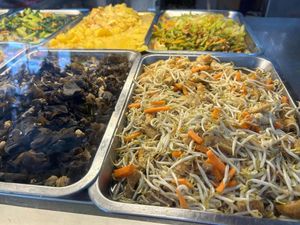 Buffet spread. Black fungus and bean sprout. 
Photo by Mr Henry Lau. at Tian Ning Vegetarian 天寜素食 in Northeast Singapore