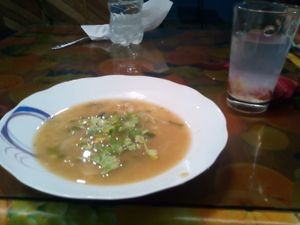 Soup and drink at Bananas in Iquitos