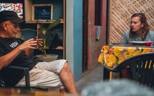 Walter having a chit chat at Bananas in Iquitos