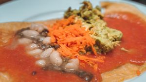 Inside the yuca pizza/wrap. at Bananas in Iquitos