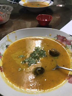 Pumpkin soup at Bananas in Iquitos