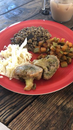 Fried broccoli, lentils, courgette and cabbage  at Nectar - Peace & Love Food in Playa Del Carmen