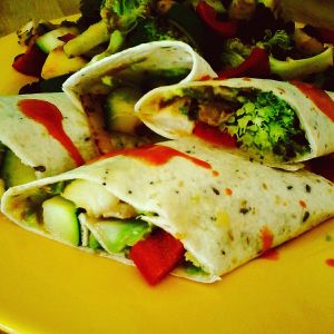 Veggie wraps with chilli sauce at Casa Das Flores in Tomar