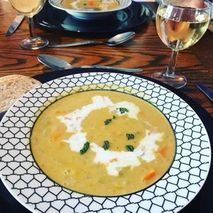 This soup was incredible! at Casa Das Flores in Tomar