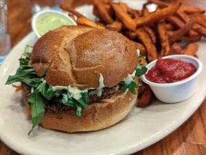 Black bean burger, ask for it vegan style at SEA - Floret in Seattle