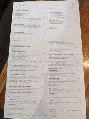 Dine-in menu Fall 2024 at SEA - Floret in Seattle