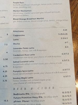 Coffee menu specialties Fall 2024 at SEA - Floret in Seattle