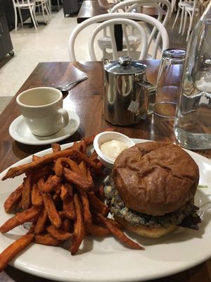 Vegan black bean burger at SEA - Floret in Seattle