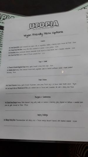 Vegan menu at Utopia in Luang Prabang