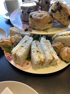 Sweet chilli chicken with mayo sandwiches (afternoon tea)  at Baskerville's Coffee House in Maidstone