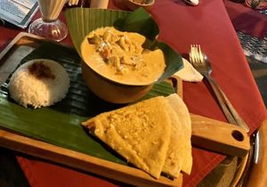 Thai red curry with tempeh, rice, and roti  at Global Village Kafe in Lovina