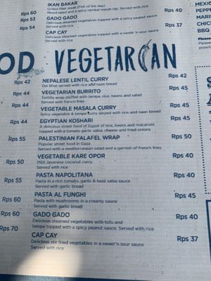 Veg menu at Global Village Foundation Kafe at Global Village Kafe in Lovina