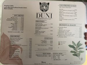 Drink menu  at Duni in Minca