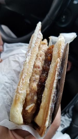 Adult pb&j (almond whip with seasonal jam) at Iron Paffles & Coffee in Charlottesville