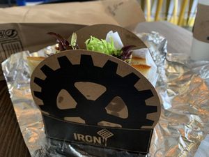 Puff pastry waffle sandwich or “paffle” sandwich with tofu scrambled eggs,  at Iron Paffles & Coffee in Charlottesville