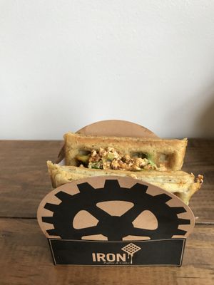 Veggie-iron again. Super delicious but should have real plates for dining in. at Iron Paffles & Coffee in Charlottesville