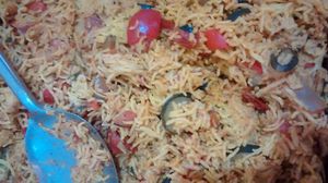 rice with veggies at Krishna Lunch in Barcelona