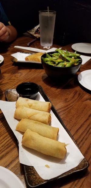 Apps eggrolls and edamame at Huntington Ramen & Sushi in Fullerton