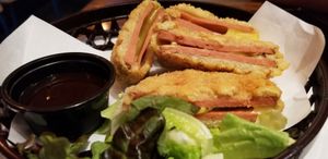 Vegan crispy "ham" & "cheese" small plate at Huntington Ramen & Sushi in Fullerton