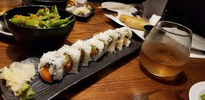Vegan Salmon Roll. PLUM WINE! at Huntington Ramen & Sushi in Fullerton