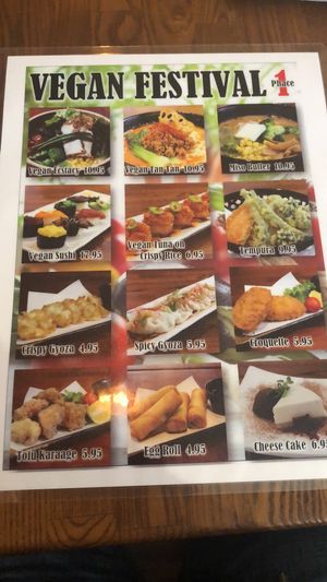 Vegan menu (was told more to come soon) more options soon!  at Huntington Ramen & Sushi in Fullerton