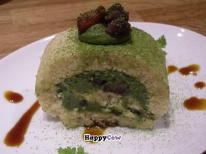 Matcha(powdered green tea) roll cake. at The Biokura Cafe in Tokyo