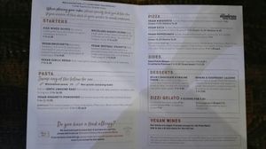 The vegan menü at Zizzi - Suffolk St in Dublin