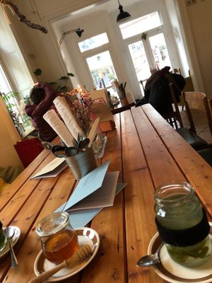 Inside the cafe (we are vegan we didn’t use the honey) at In Guter Gesellschaft in Hamburg