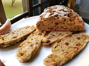 Cross Section of Sweet Potato Sourdough Rye Loaf.  at Urban Loaf Factory in Central Singapore