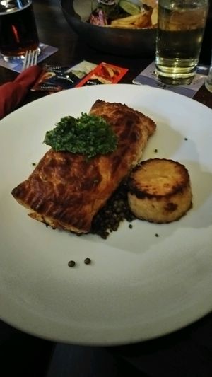 beetroot and squash wellington with kale pesto and potato confit! delicious!  at The Druid Inn in Birchover