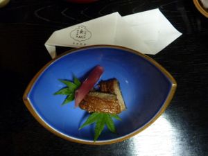 One of the many dishes served at Izusen at Izusen - Kita in Kyoto
