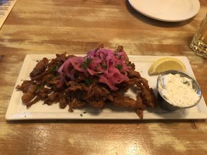 This place was amazing! We went multiple times on our visit. One warning, it’s huge portions!! Picture is the oyster mushroom calamari.  at MeeT in Yaletown in Vancouver