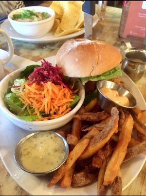 MeeT Crispy Chickun Burger (about $16) and Artichoke Dip (about $13) at MeeT in Yaletown in Vancouver