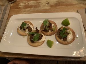 Steak Tostadas  at MeeT in Yaletown in Vancouver