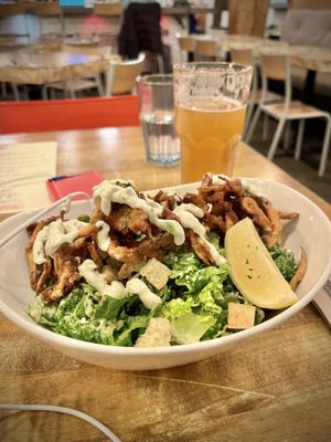 Caesar Salad with “kalamari"  at MeeT in Yaletown in Vancouver