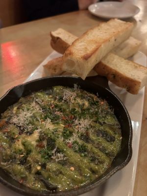 Cheezy pesto dip & focaccia   at MeeT in Yaletown in Vancouver