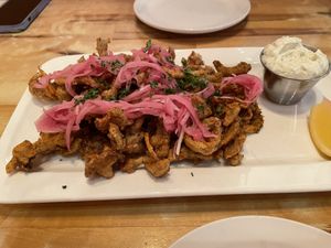 Fried oyster mushroom calamari  at MeeT in Yaletown in Vancouver