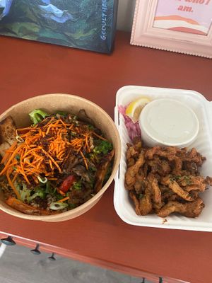 Thai Noodles with Tofu + Oyster Mushroom Appetizer   at MeeT in Yaletown in Vancouver