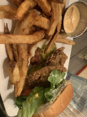 Mushroom “chicken” burger   at MeeT in Yaletown in Vancouver