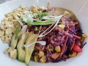 Happy breakfast bowl at MeeT in Yaletown in Vancouver