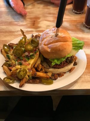 The main with beyond meat patty and nacho fries! at MeeT in Yaletown in Vancouver