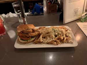 Bacun ranch burger with side of poutine cheesy fries    at MeeT in Yaletown in Vancouver