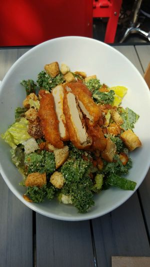 Hot Chiggin Cesar salad  at MeeT in Yaletown in Vancouver