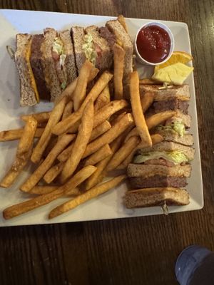 Vegan Club Sandwich with Fries   at Hometown Sports Grill in Ottawa