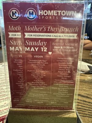 Mother’s Day Brunch 2024 - amazing vegan options at a good pricee  at Hometown Sports Grill in Ottawa
