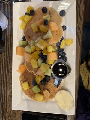 Vegan “Buttermilk “ Pancakes with fruit   at Hometown Sports Grill in Ottawa