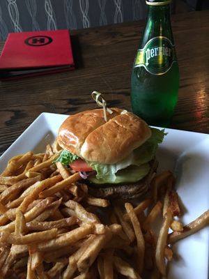 Vegan burger and fries  at Hometown Sports Grill in Ottawa
