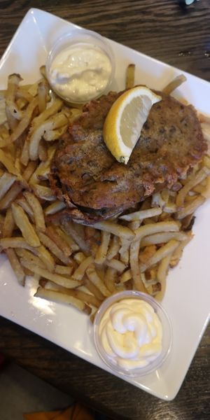 Vegan eggplant fish'n'chips at Hometown Sports Grill in Ottawa