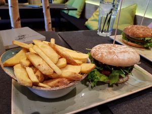 Nice fries, great vegan burgers at Hans Im Glück in Berlin