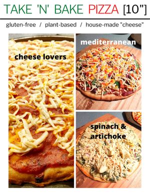 Vegan and gluten-free Take 'n' Bake Pizzas at Gratify Foods in Penticton